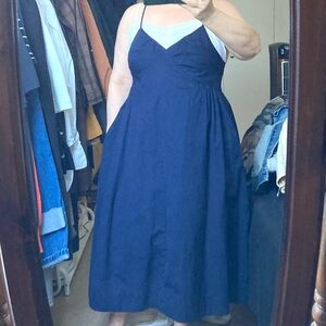 GAP Fit & Flare Combination Midi Dress With Pockets Navy/ Size LP